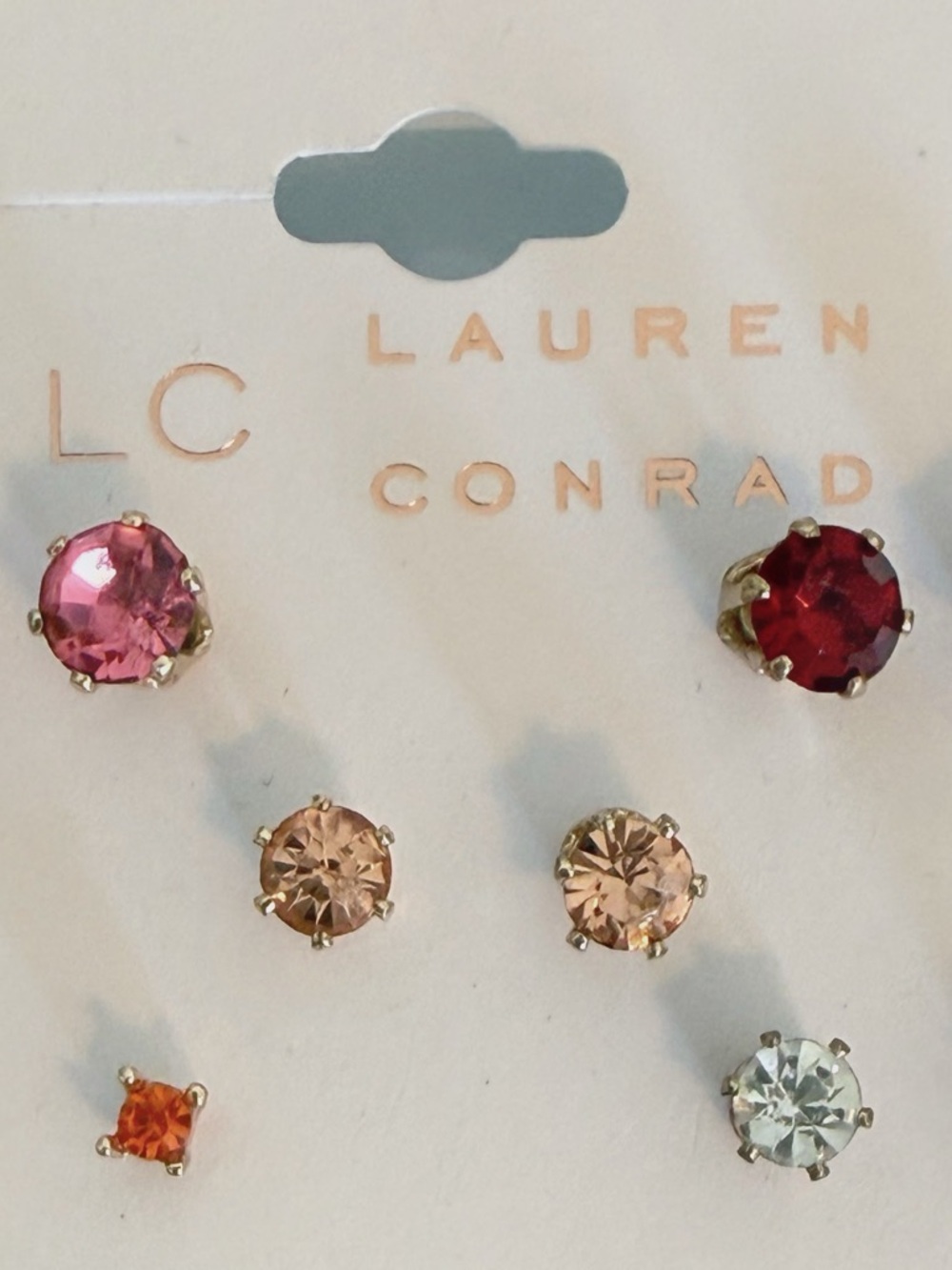 LC Lauren Conrad Pink, Red, Peach, Orange and Clear Crystal Stud Earring Set